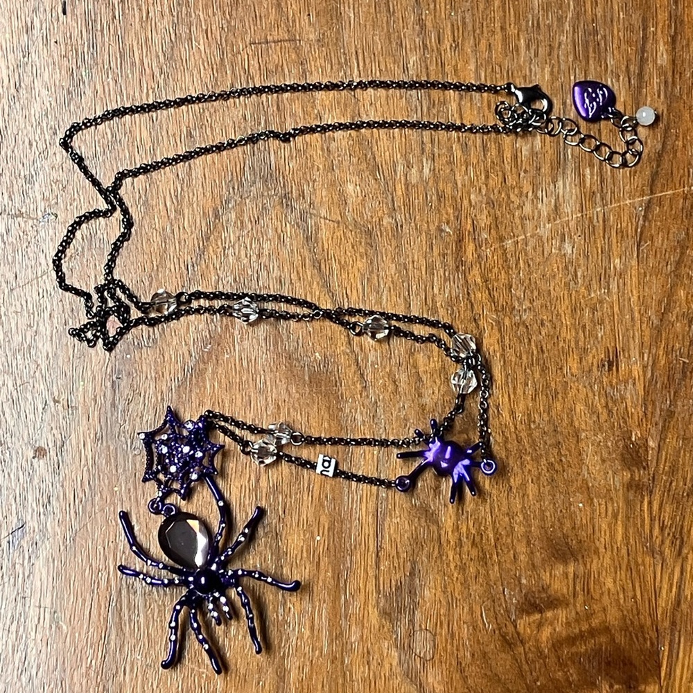 Betsey Johnson Purple and Black Spider Necklace